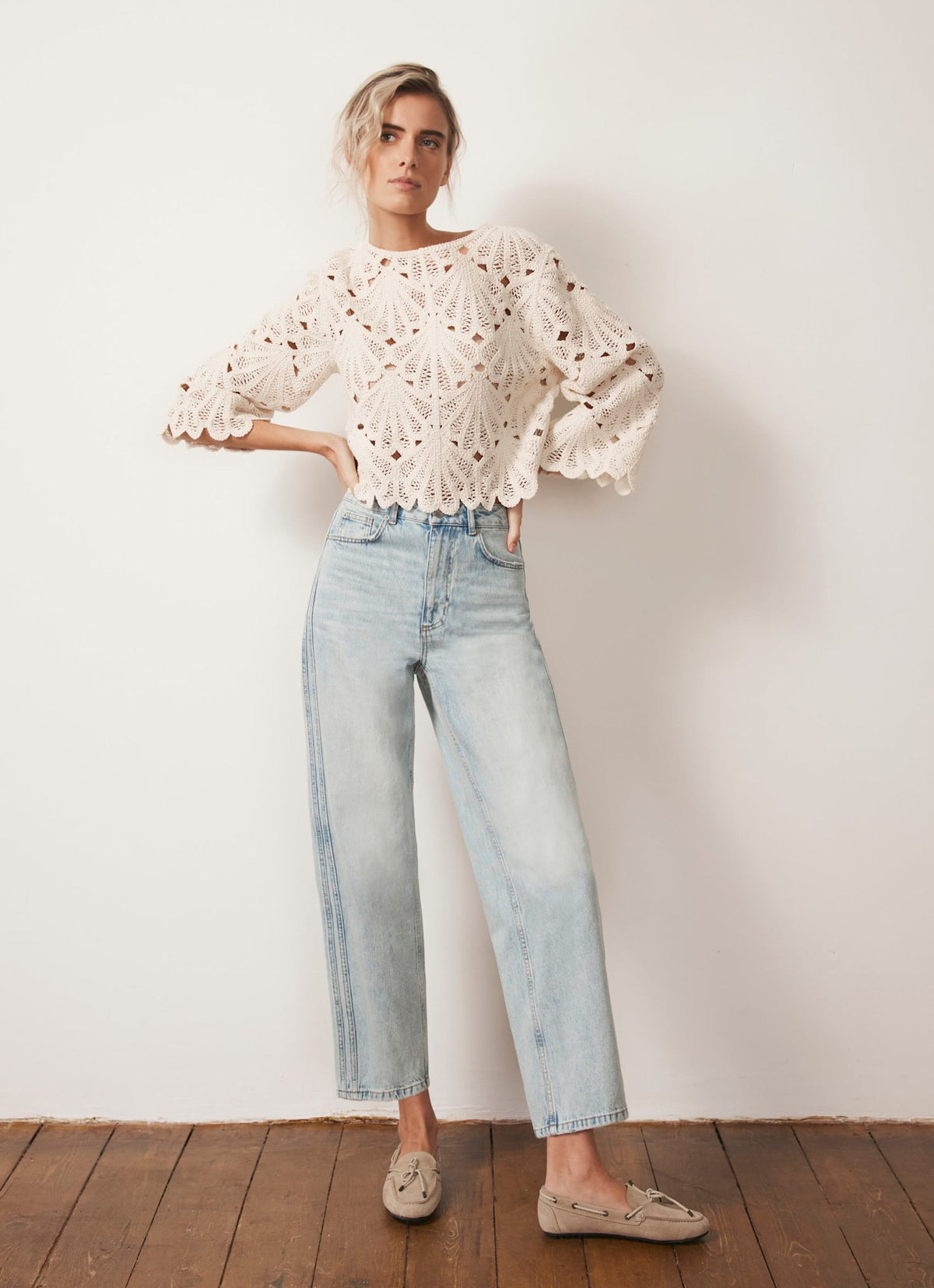 Neutral Crochet Knit Top