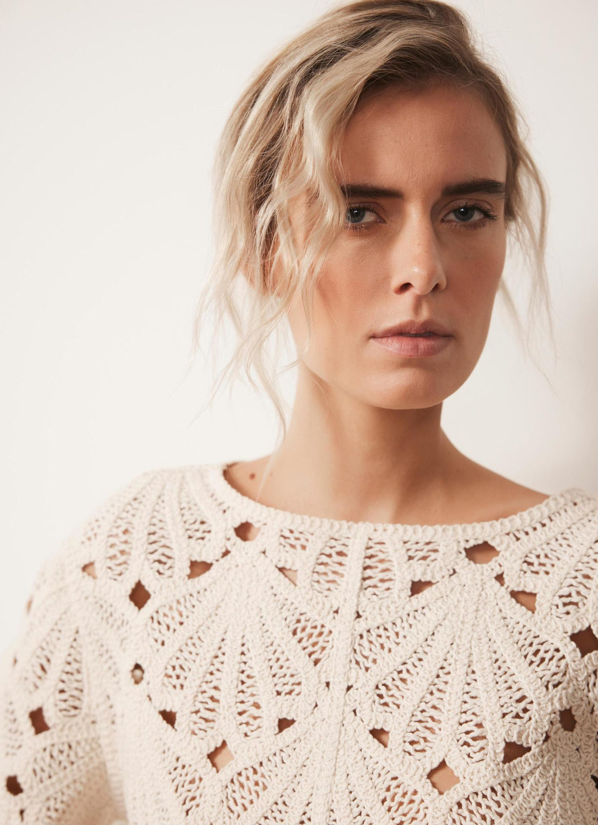 Neutral Crochet Knit Top