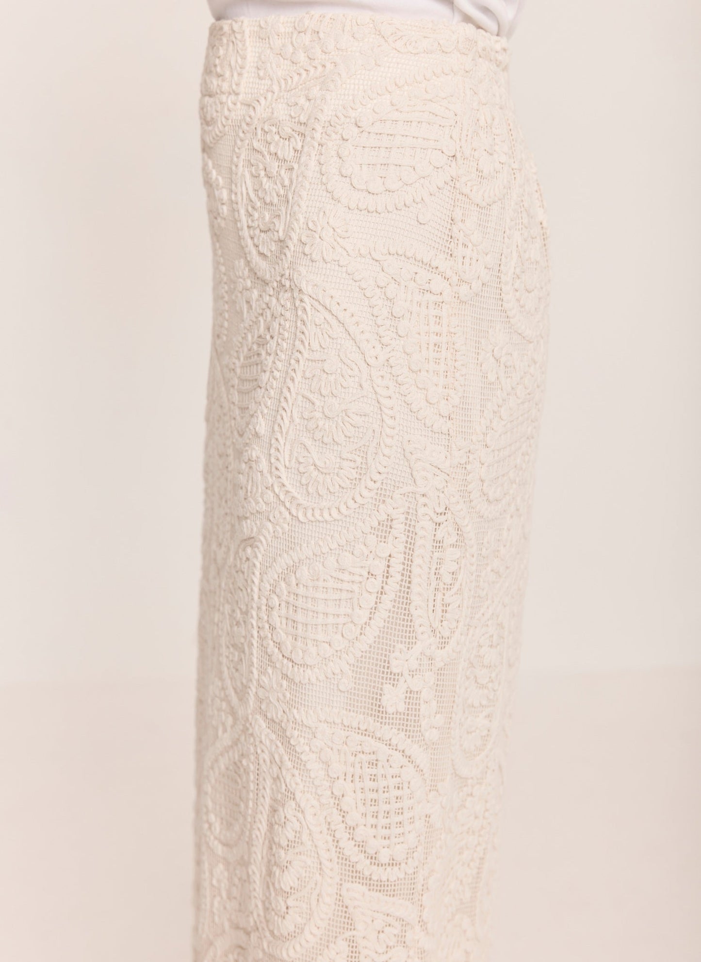 Neutral Crochet Paisley Midi Skirt