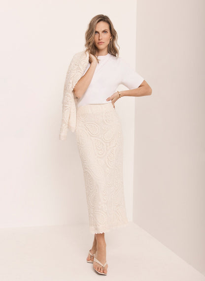 Neutral Crochet Paisley Midi Skirt