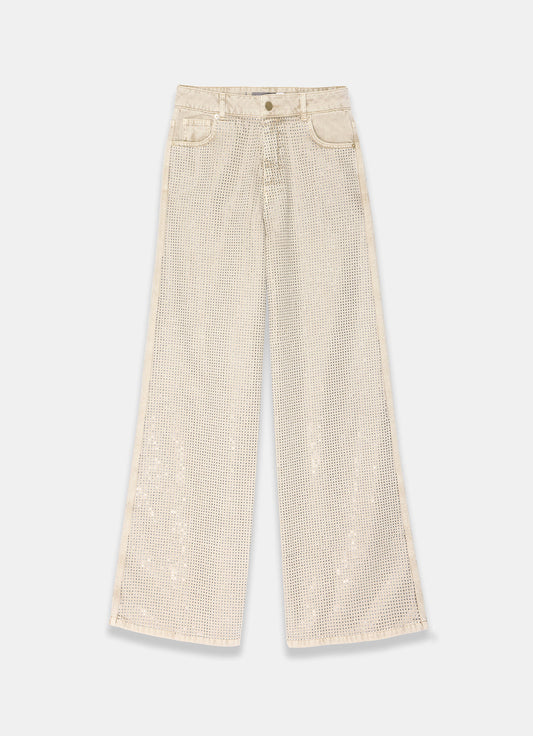 Neutral Diamante Wide Leg Jeans