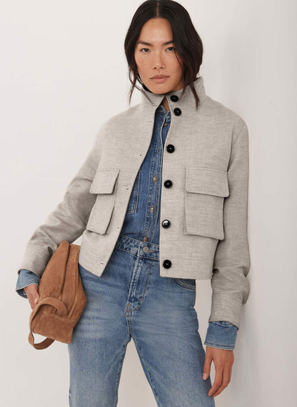 Neutral Wool Blend Herringbone Jacket