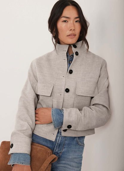 Neutral Wool Blend Herringbone Jacket