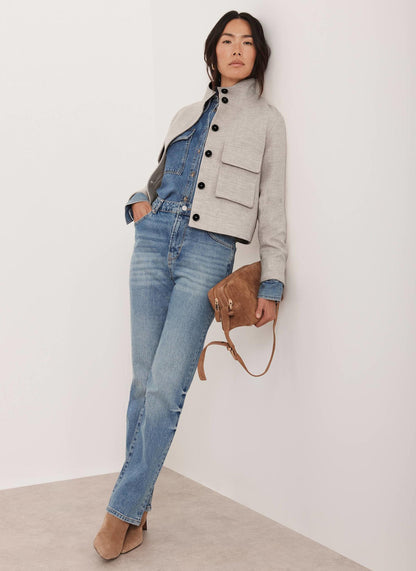 Neutral Wool Blend Herringbone Jacket