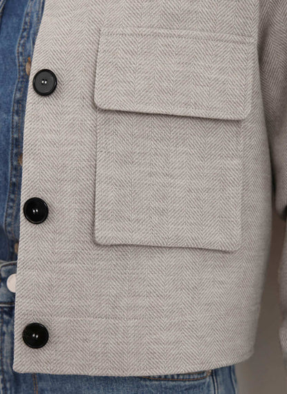 Neutral Wool Blend Herringbone Jacket