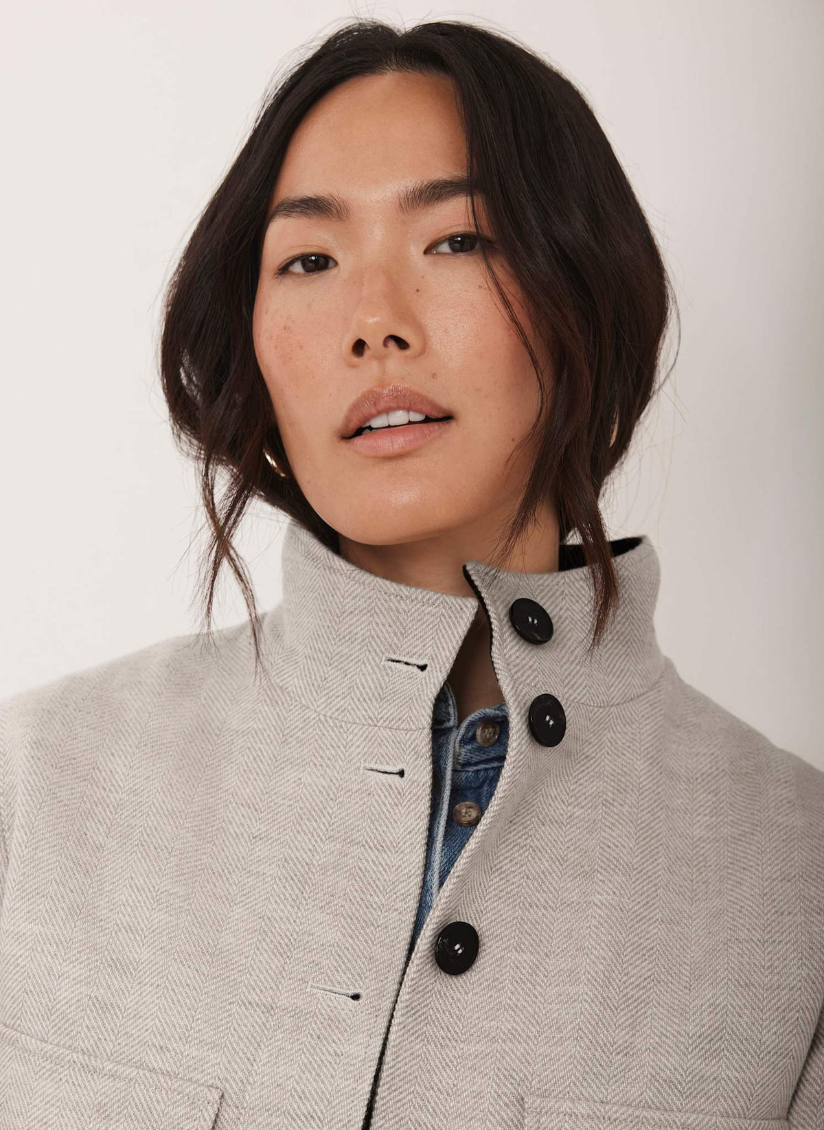 Neutral Wool Blend Herringbone Jacket