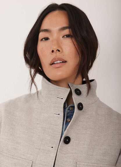 Neutral Wool Blend Herringbone Jacket