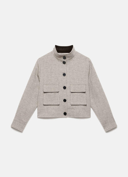 Neutral Wool Blend Herringbone Jacket