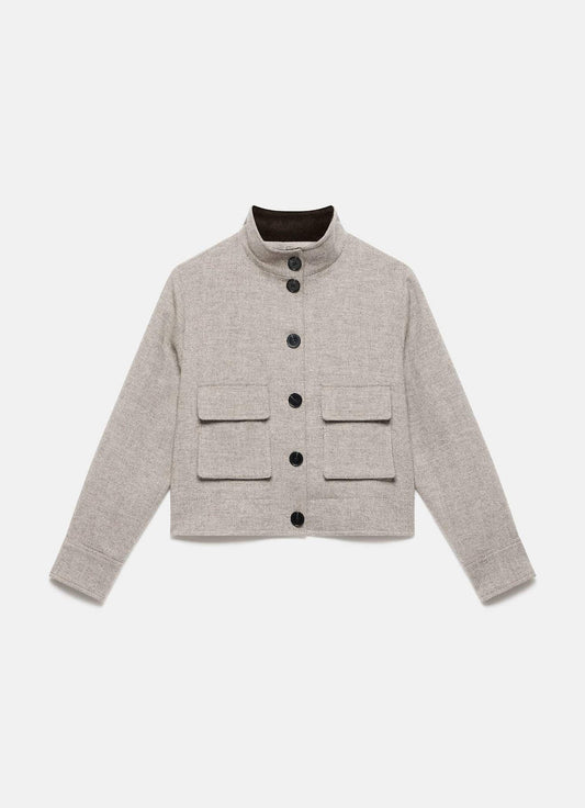Neutral Wool Blend Herringbone Jacket