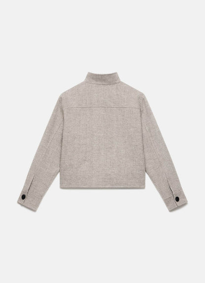 Neutral Wool Blend Herringbone Jacket