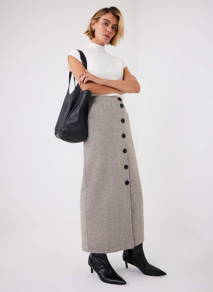 Neutral Herringbone Midi Skirt