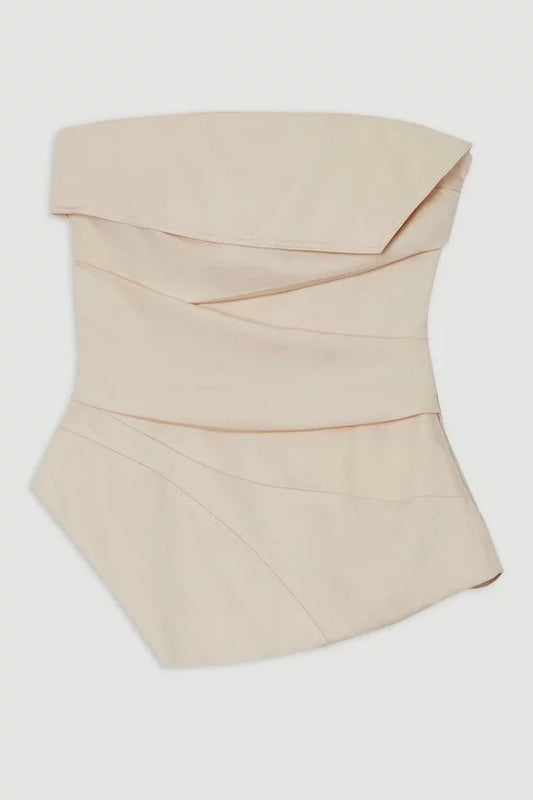 Premium Linen Structured Pleated Tailored Bandeau Top