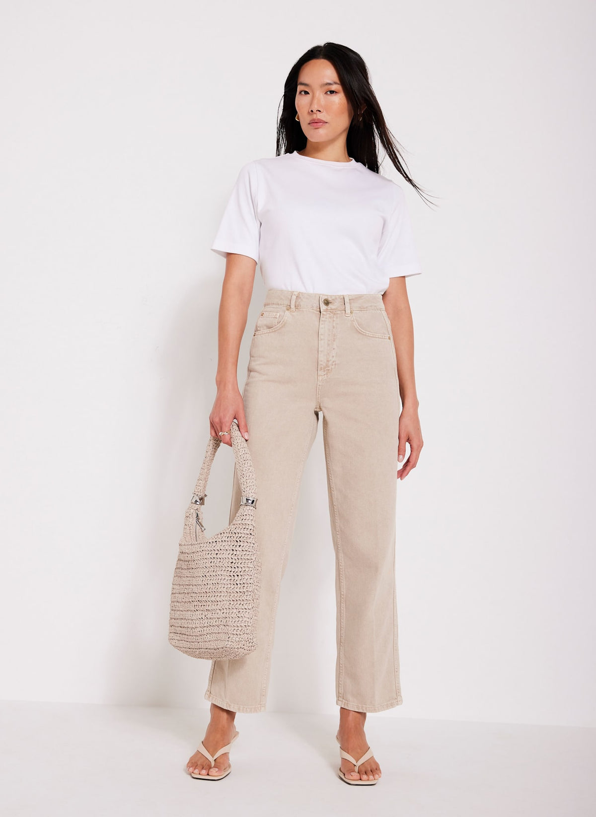 Neutral Relaxed Tapered Boyfriend Jeans