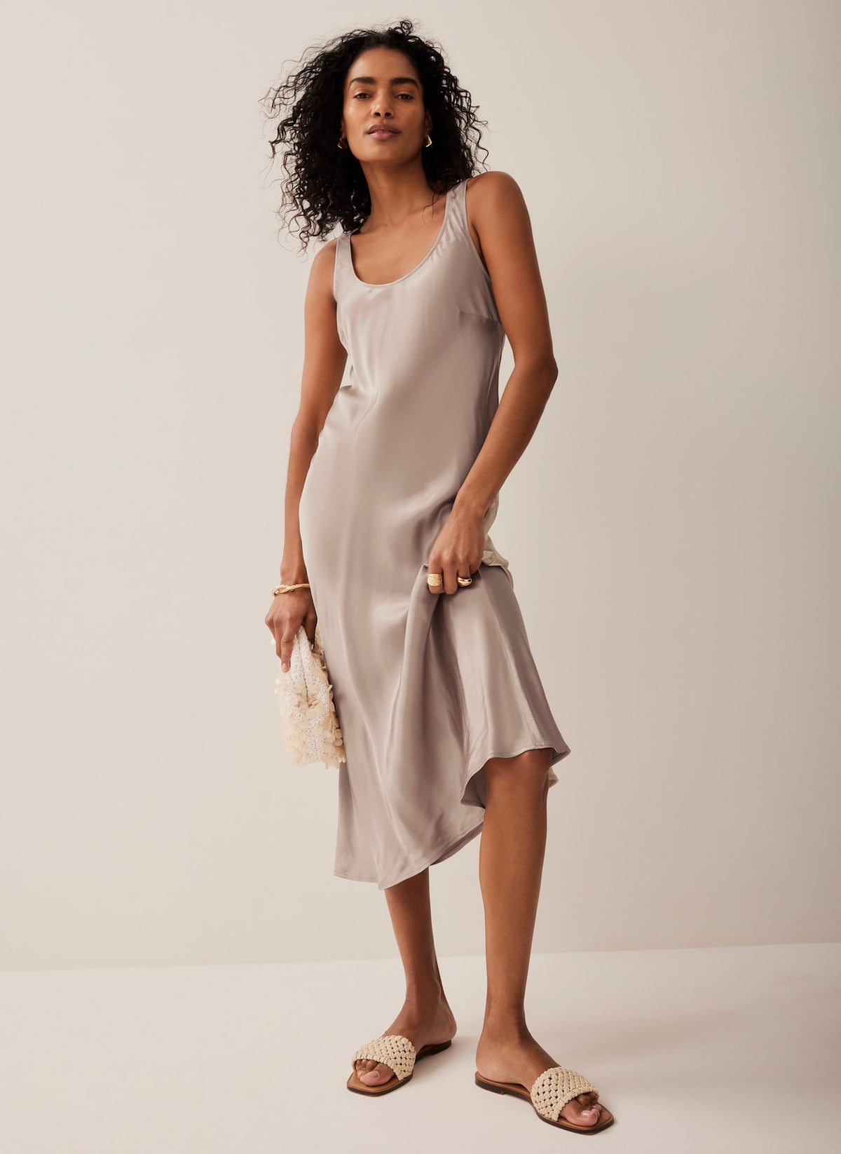 Neutral Satin Slip Dress