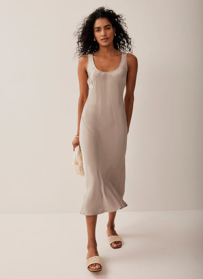 Neutral Satin Slip Dress