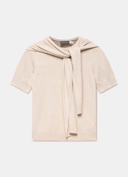 Neutral Cotton Blend Scarf Detail Knit Top