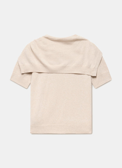Neutral Cotton Blend Scarf Detail Knit Top