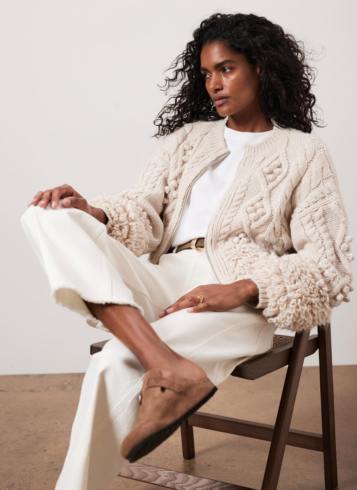 Neutral Cable Knit Zip Cardigan