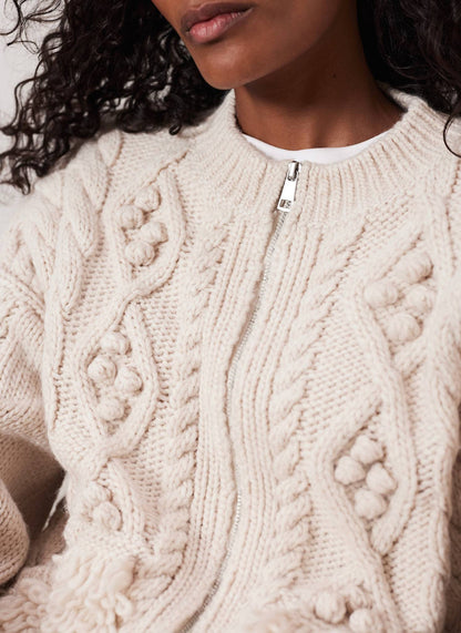 Neutral Cable Knit Zip Cardigan