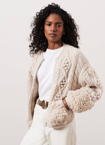 Neutral Cable Knit Zip Cardigan