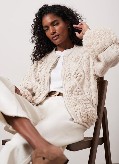 Neutral Cable Knit Zip Cardigan