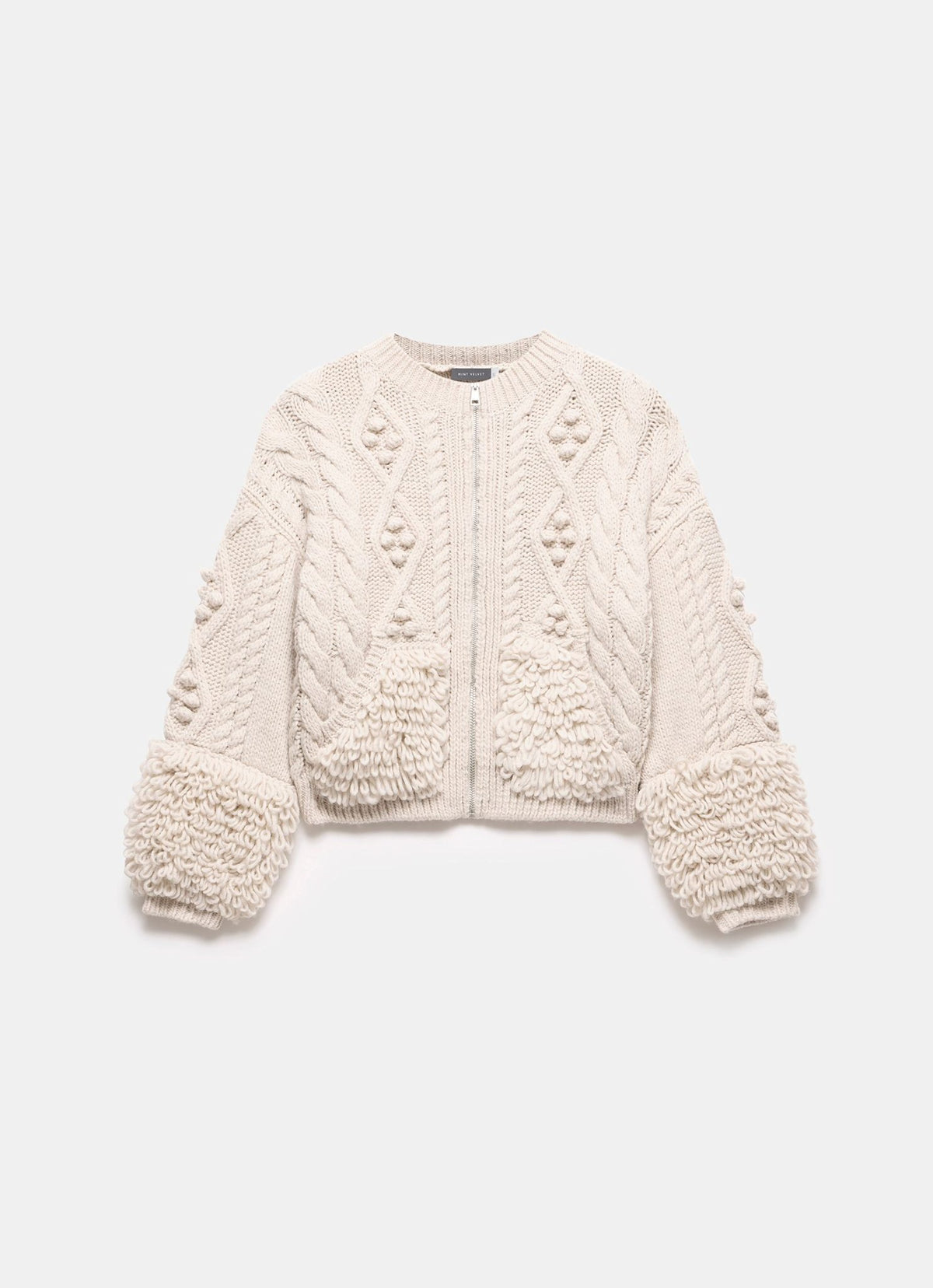 Neutral Cable Knit Zip Cardigan