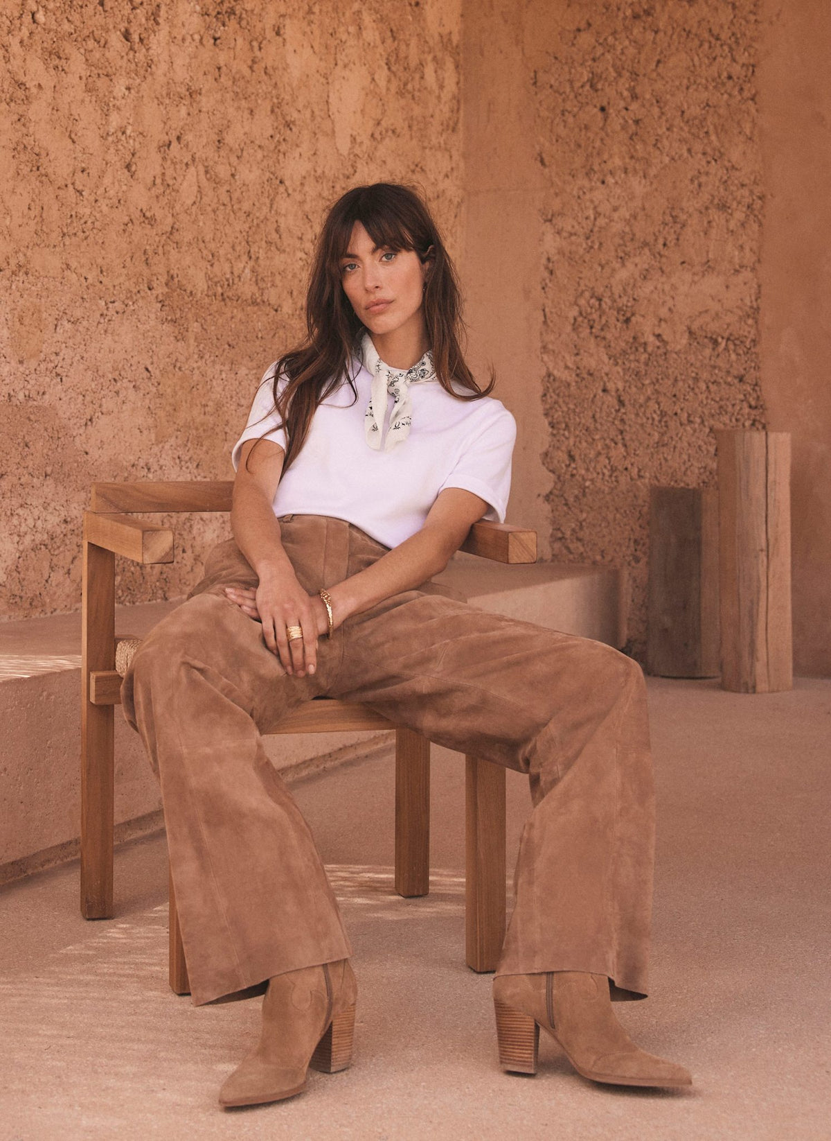 Neutral Suede Straight Trousers