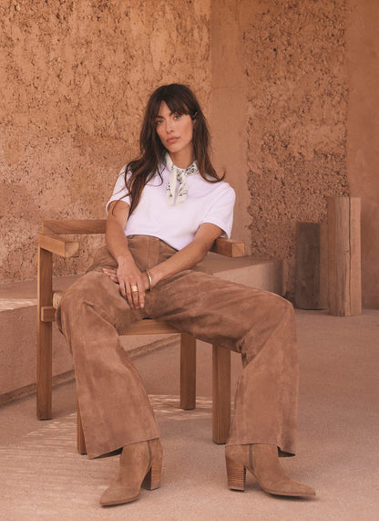 Neutral Suede Straight Trousers