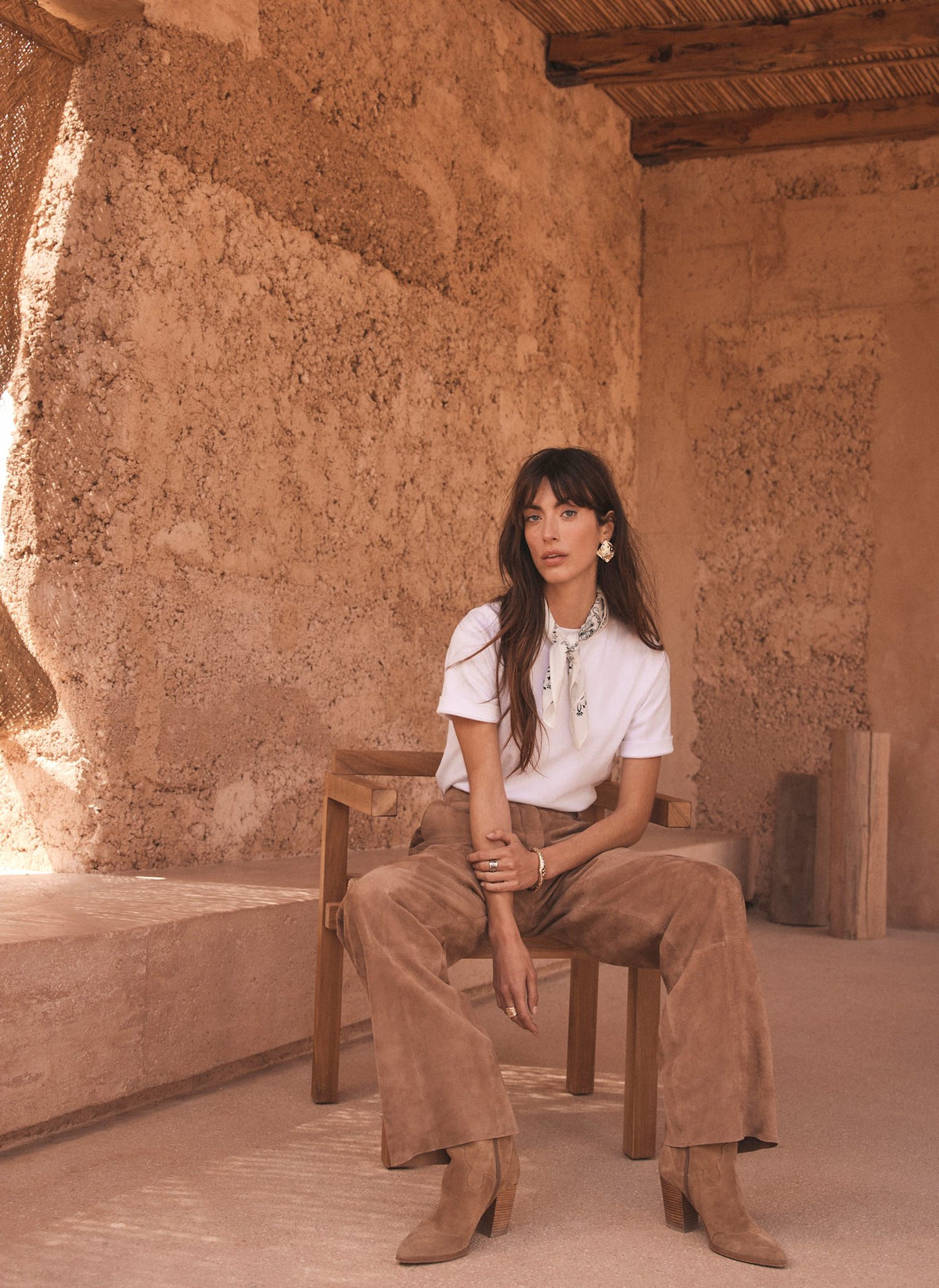 Neutral Suede Straight Trousers