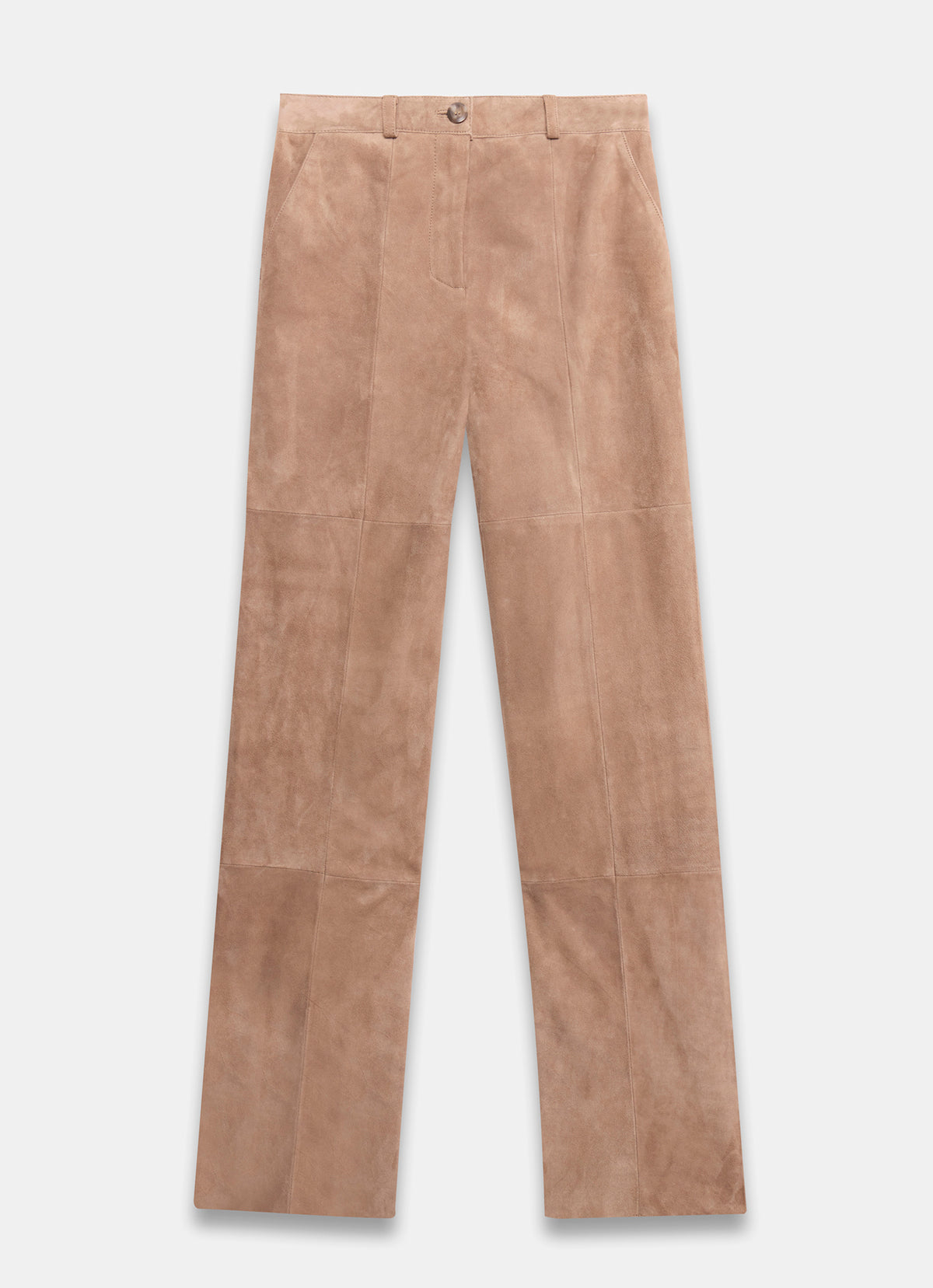 Neutral Suede Straight Trousers
