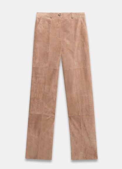 Neutral Suede Straight Trousers