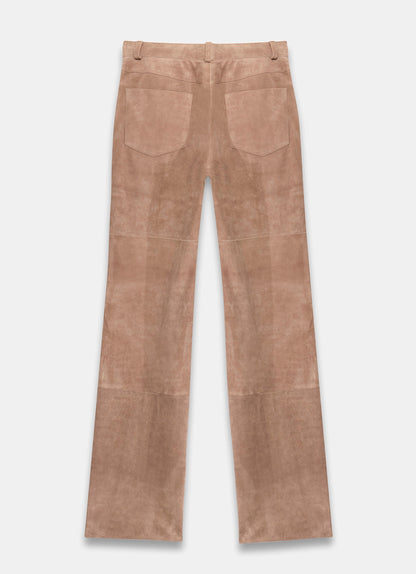Neutral Suede Straight Trousers