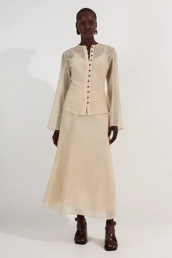 Crinkle Georgette Button Detail Woven Blouse