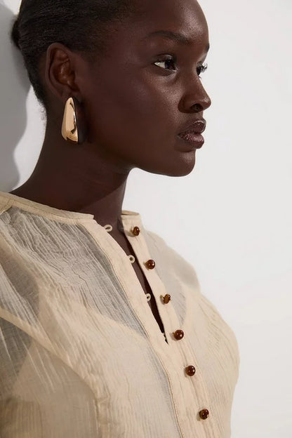 Crinkle Georgette Button Detail Woven Blouse