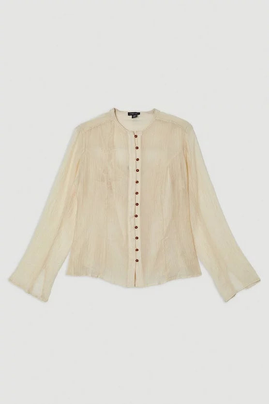 Crinkle Georgette Button Detail Woven Blouse