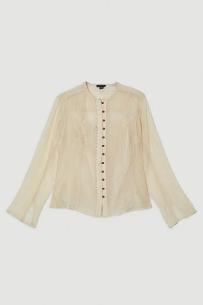 Crinkle Georgette Button Detail Woven Blouse