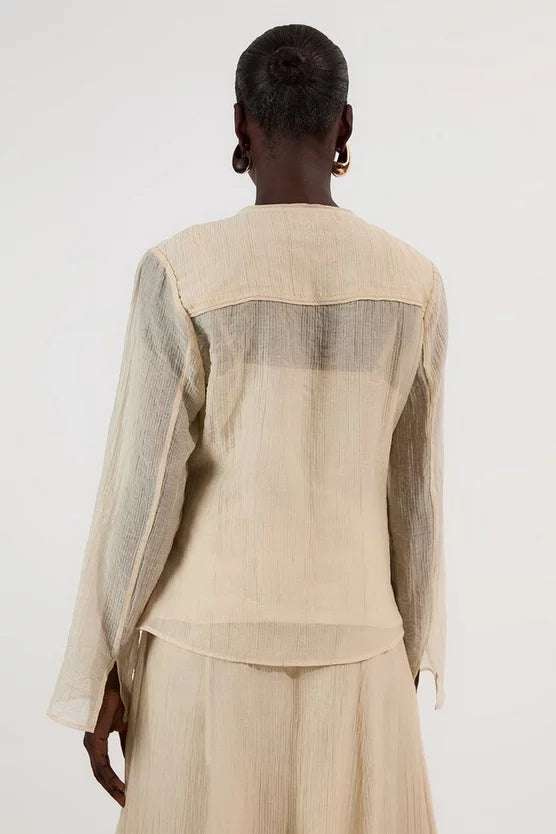 Crinkle Georgette Button Detail Woven Blouse