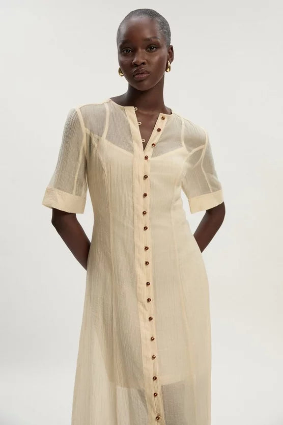 Crinkle Georgette Button Detail Woven Maxi Dress