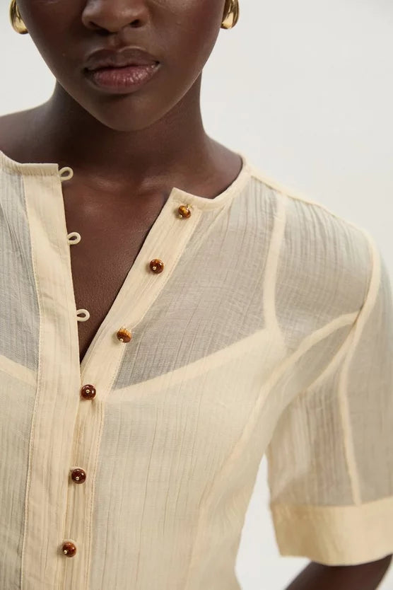 Crinkle Georgette Button Detail Woven Maxi Dress