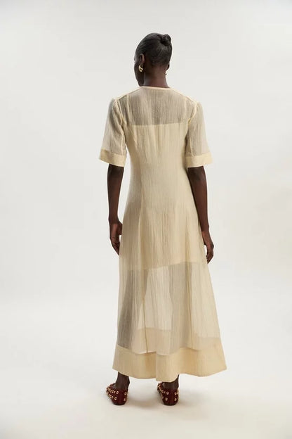 Crinkle Georgette Button Detail Woven Maxi Dress