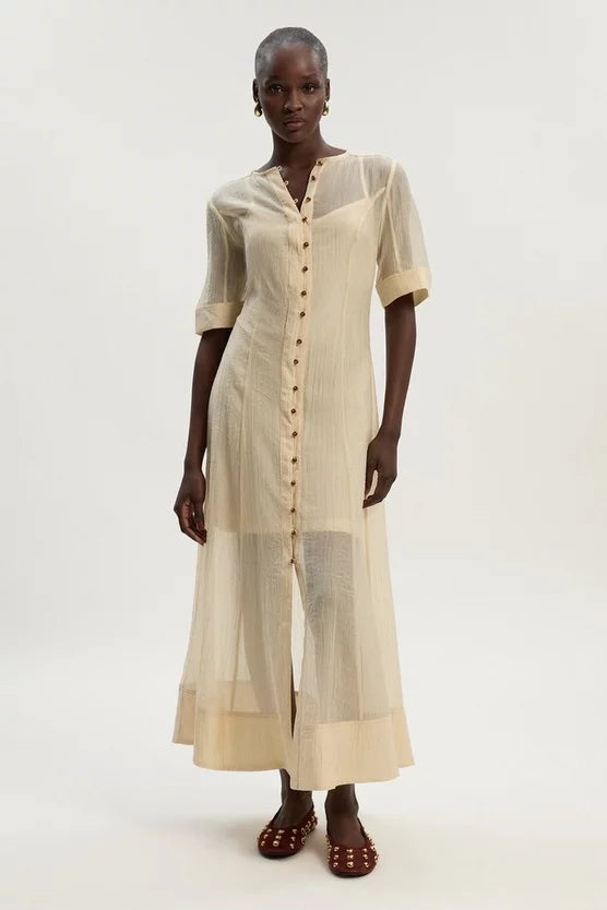 Crinkle Georgette Button Detail Woven Maxi Dress