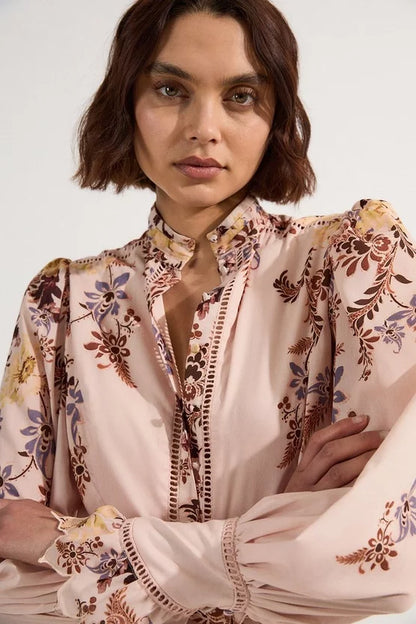 Voile Floral Border Print Woven Playsuit With Ladder Lace Trim
