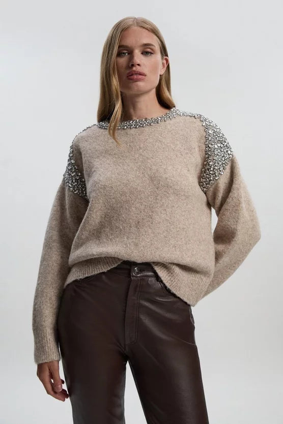 Embellished Trim Cosy Knit Jumper
