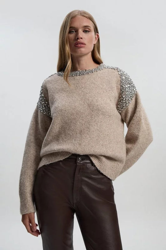 Embellished Trim Cosy Knit Jumper