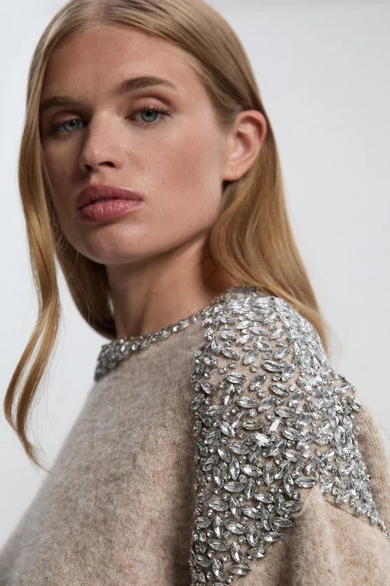 Embellished Trim Cosy Knit Jumper