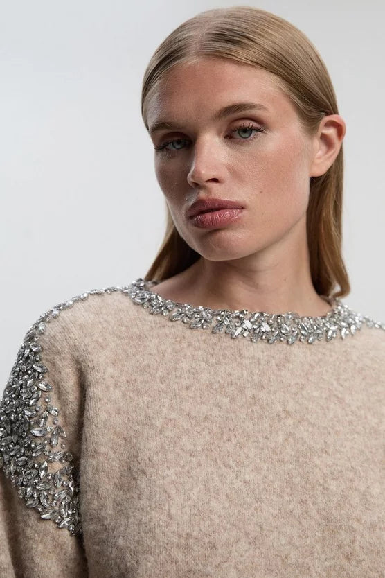 Embellished Trim Cosy Knit Jumper