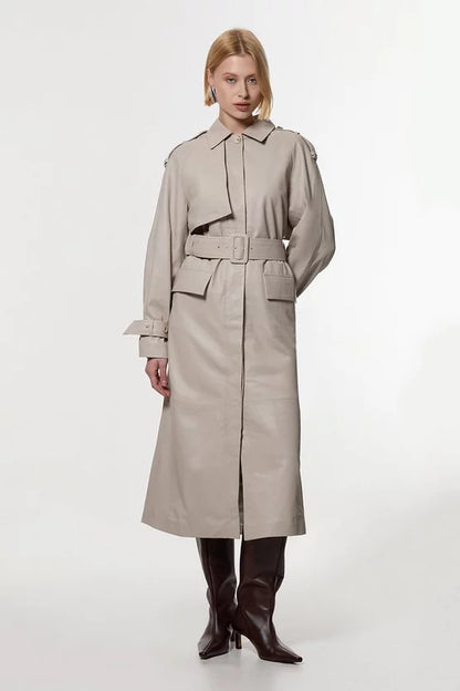 Leather Belted Trench Coat