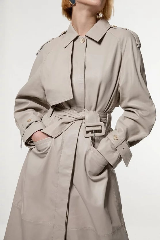 Leather Belted Trench Coat