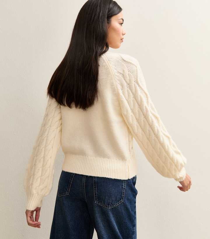 Off White Cable Knit Sequin Embellished Cardigan