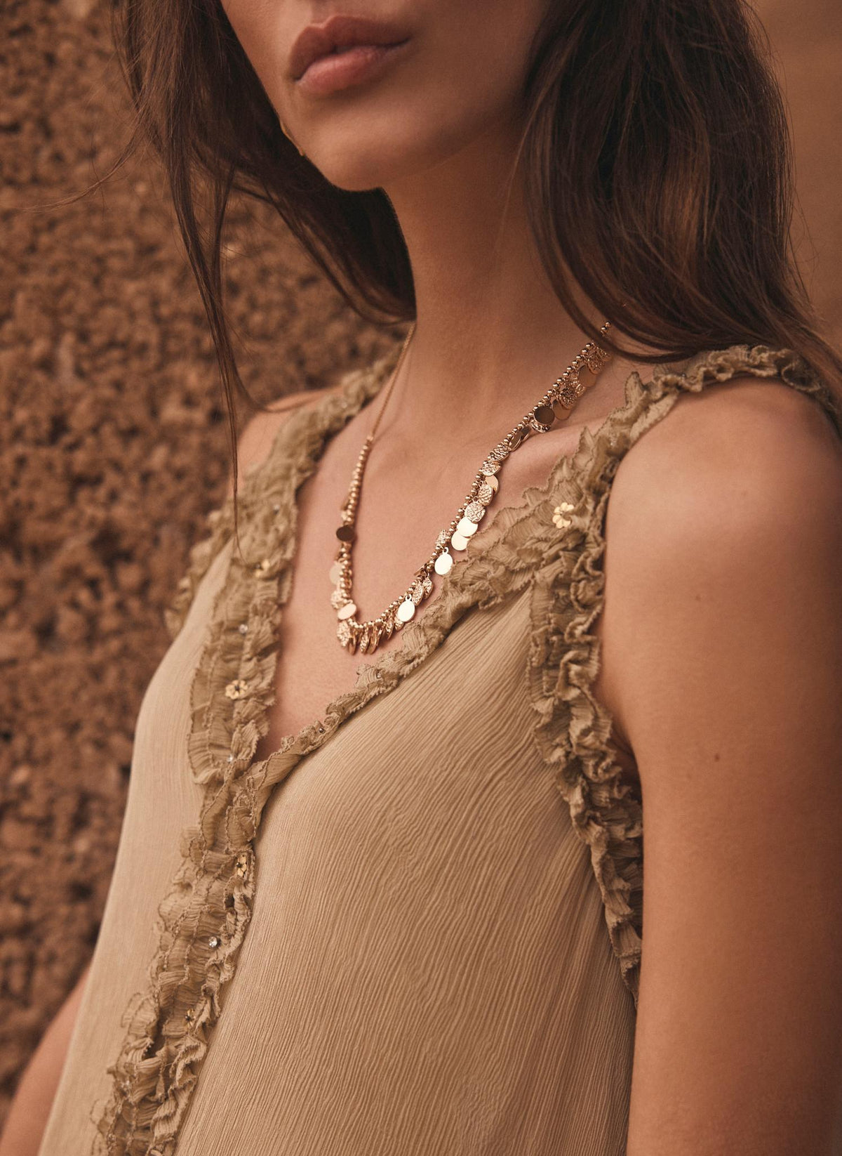Khaki Embellished Midi Dress